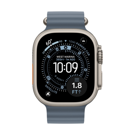 Apple Watch Ultra 3 (2025), 49 мм корпус из титана цвета «Natural», ремешок Ocean Band цвета «Anchor Blue»