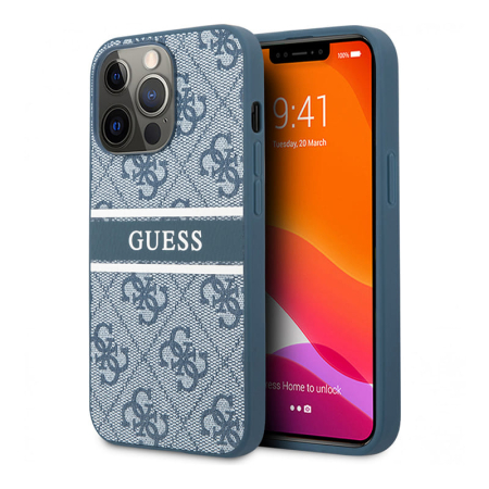 Чехол Guess для iPhone 14 Pro PU 4G Stripe printed logo Hard (GUHCP14L4GDBL) Синий