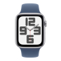 Apple Watch SE (2024), 40 мм корпус из алюминия цвета «Silver», ремешок Sport Band размера S/M цвета «Denim»