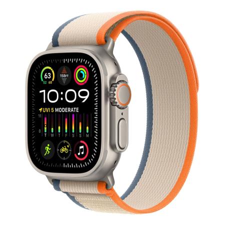 Apple Watch Ultra 2 (2023), 49 мм корпус из титана цвета «Natural», ремешок Trail Loop размера S/M цвета «Orange/Beige»