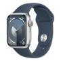 Apple Watch Series 9, 41 мм корпус из алюминия цвета «Silver», ремешок Sport Band размера S/M цвета «Storm Blue»