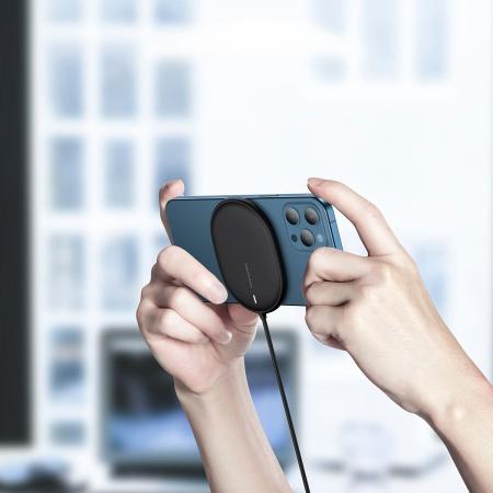 Беспроводное зарядное устройство 15w Baseus Light Magnetic Wireless Charger, Type-C кабель 1,5 м (WXQJ-01) Black, чёрный