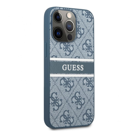 Чехол Guess для iPhone 14 Pro PU 4G Stripe printed logo Hard (GUHCP14L4GDBL) Синий